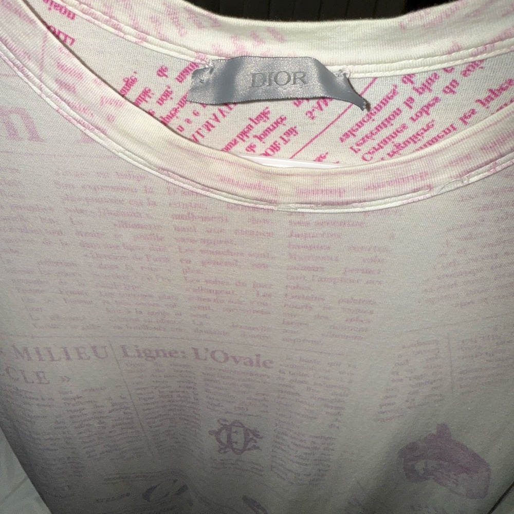 Dior Cream Top with Pink Text